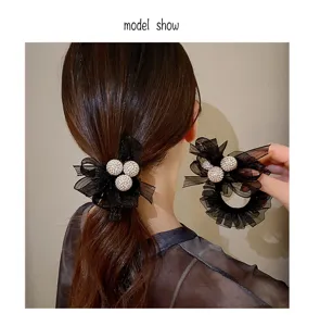 Chouchou de cheveux en résille noire tendance avec boules de strass scintillantes pour femmes.