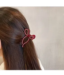 Molletta per capelli con fiocco in velluto rosso e strass elegante accessorio per donna
