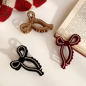Set di mollette per capelli con fiocco in velluto strass vintage francese, eleganti clip.