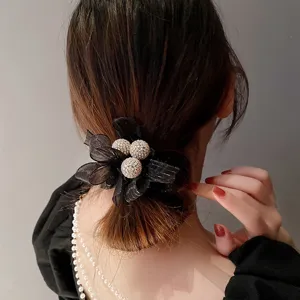 Noir filet strass élastique cheveux élégant queue de cheval accessoires femme vue principale