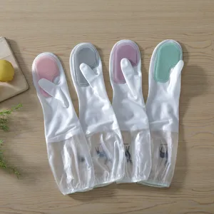 Gants vaisselle magiques en silicone multicolore avec longues manches étanches