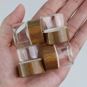 Mini glass airtight jars with wood grain lids for portable coffee and tea storage