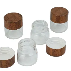 Mini glass sealed jars with wood-grain lids for coffee and tea storage