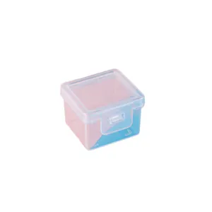 Mini square transparent PP plastic storage box with flip lid for small parts storage