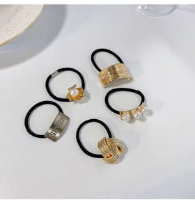 Koreaanse stijl chique metalen parel haarrekkers set van 5 elegante mode paardenstaart banden
