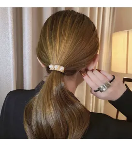 Elegante metalen parel haarelastiek voor dames, chique paardenstaart haaraccessoire.