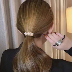 Koreaans stijl metalen perle haarring en letter plaat haar touw paardenstaart houder