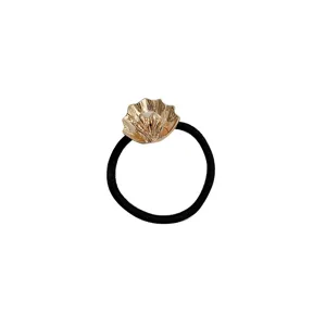 Gouden schelp parel haarband zwart elastisch haarelastiekje paardenstaart houder chic