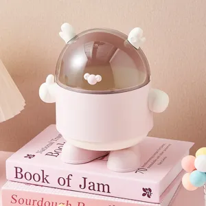 Mini poubelle de bureau mignonne en forme de personnage rose avec couvercle transparent