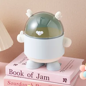 Mini poubelle de bureau design robot mignon avec couvercle transparent vert et support