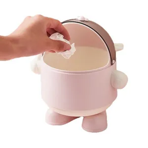 Mini poubelle de bureau rose dessin animé avec couvercle pour dortoir, bureau et coiffeuse