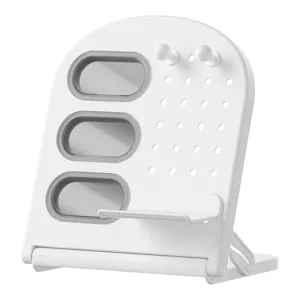Organizer da scrivania bianco minimalista con pannello forato, piccolo vassoio e ganci