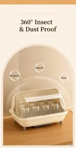 Portabicchieri crema chiuso con coperchio trasparente e vassoio di drenaggio