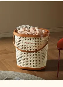 Large capacity woven laundry basket with handle in a minimalist Nordic style.