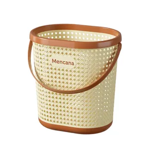 Nordic style cream and brown imitation rattan laundry basket with handle for home storage