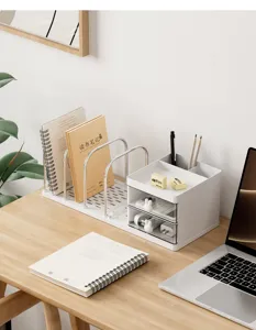 Weißer Schreibtisch-Organizer mit Bücherregal aus Metall und Schubladen
