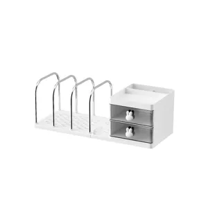 Minimalistischer weißer Schreibtisch-Organizer mit Buchständer und Hasengriff-Schubladen