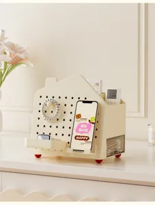 Organisateur de bureau multifonction en forme de maison avec panneau perforé beige