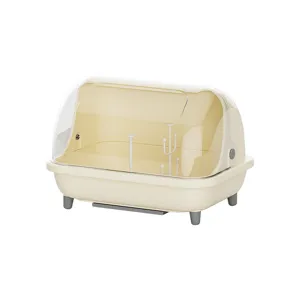 Scolatazze antipolvere moderno con coperchio trasparente e base organizer color crema