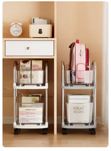 Chariot de rangement mobile à 2 niveaux pour sacs d'école et livres dans la maison
