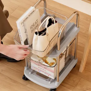 Chariot de rangement à 2 niveaux avec bacs clairs pour livres et sacs sous bureau