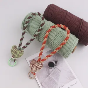 Handgemachte geflochtene Baumwollseil Herz Schlüsselanhänger Handy Deko DIY Accessoire