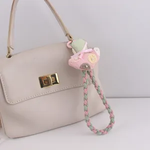 Cute mushroom forest style braided keychain candy color phone wrist strap charm pendant