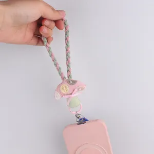 Cute mushroom braided phone strap candy color wristlet cute girl keychain for mobile phone case