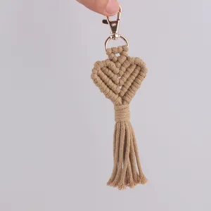 Handmade Macrame Heart Tassel Keychain Bohemian Woven Bag Charm Stylish Accessories