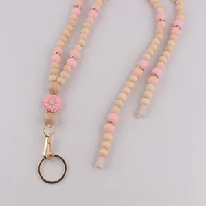 Holzperlen Silikon Gänseblümchen Lanyard Schlüsselanhänger für Lehrer Ausweishalter.