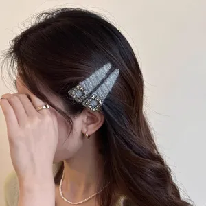 Korean style square rhinestone hair clip side bangs clip elegant women hair accessory detail