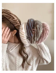Fluffy wide hair hoop for women winter plush headband thick hair accessories cute style