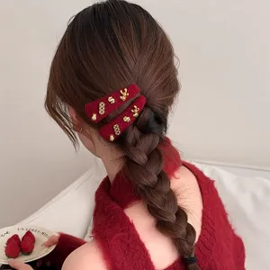 Feestelijke Rode Fluwelen Haarclip Nieuwjaar Paard Limited Edition Zijbarrette Met Gouden Bedels Voor Dames Haaraccessoires