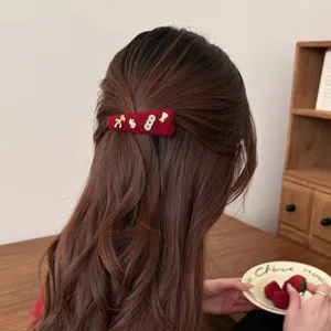 Rode fluwelen haarspeld voor vrouwen, elegante clip voor half opgestoken haar, feestelijk ontwerp