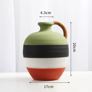 Nordic hand-painted ceramic vase with dimensions 20cm height and 17cm width shown clearly