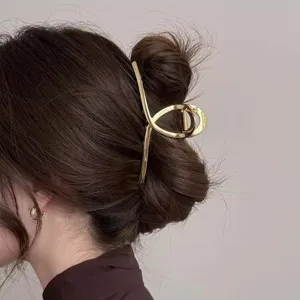 Grande molletta per capelli in metallo dorato per capelli folti, elegante fermaglio geometrico.
