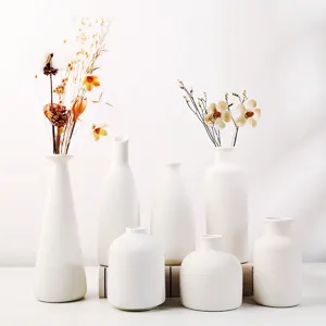 Collection de vases minimalistes en céramique blanche aux formes élégantes variées