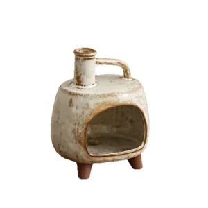 Brûleur d'encens en céramique Wabi-sabi artisanal pour le bois sacré et la sauge