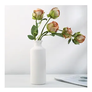 Détail rapproché d'un vase en céramique blanc minimaliste avec roses élégantes.