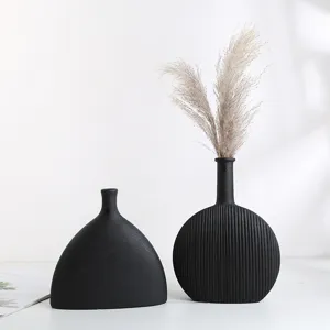 Modern Minimalistisch Keramische Vaas Zwart En Wit GestreEPT Bloemenvaas Creatieve Tafeldecor voor Thuis Woonkamer Kantoor