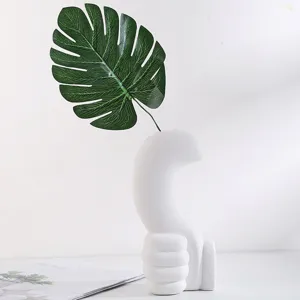 Minimalist white hand-shaped ceramic vase for modern home decor ornaments