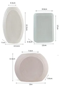 Detailed dimension diagram for minimalist matte ceramic vase set in cream tones