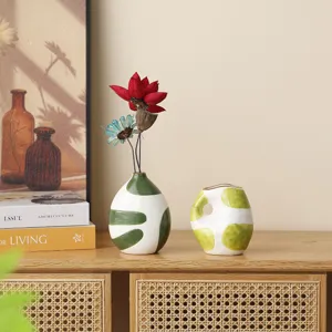 New Chinese Wabi-Sabi Ceramic Vase Hand-Painted Polka Dot Art Flower Arrangement Vase Home Living Room Decor