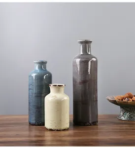 Set di 3 vasi rustici in ceramica con smalto craquelé per decorazioni casa colonica