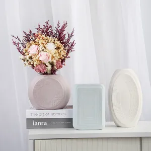 Nordic Cream Style Matte Ceramic Vase Striped Living Room Flower Arrangement Home Decorative Ornaments