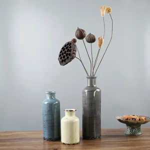 Vaso in Ceramica Bohemien Rustico Set di 3 Pezzi Vintage Smalto Crepato Morandi Vaso da Fiori Decorativo da Tavolo per Casa