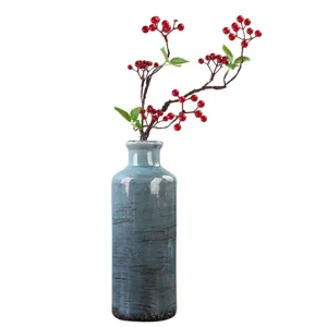 Vaso rustico in ceramica blu con finitura screpolata per decorazioni in stile fattoria