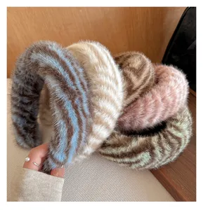 Winter plush wide headband set, fluffy faux fur hair hoop for women, comfortable daily hair accessory.