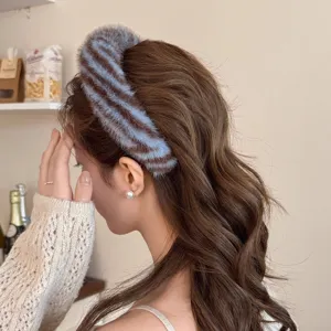 Fluffy wide hairband for women, cozy winter plush headband for face washing and daily hair styling.
