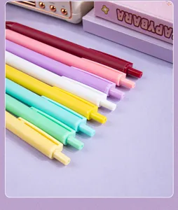 Close-up view of Morandi macaron-colored retractable gel pens for office and school